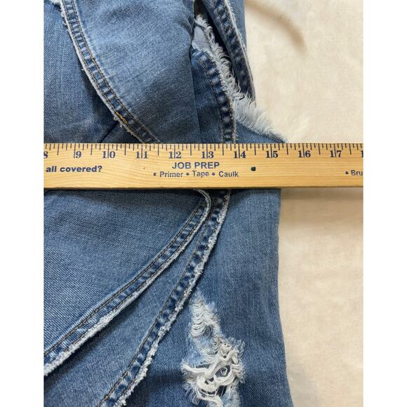 Jonathan Simkhai Asymmetric Ruffled Dress Womens 6 Distressed Indigo Denim - Picture 8 of 14
